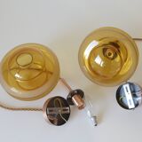 1 of 2 hand blown amber glass pendant lamp / redesign vintage hanging light