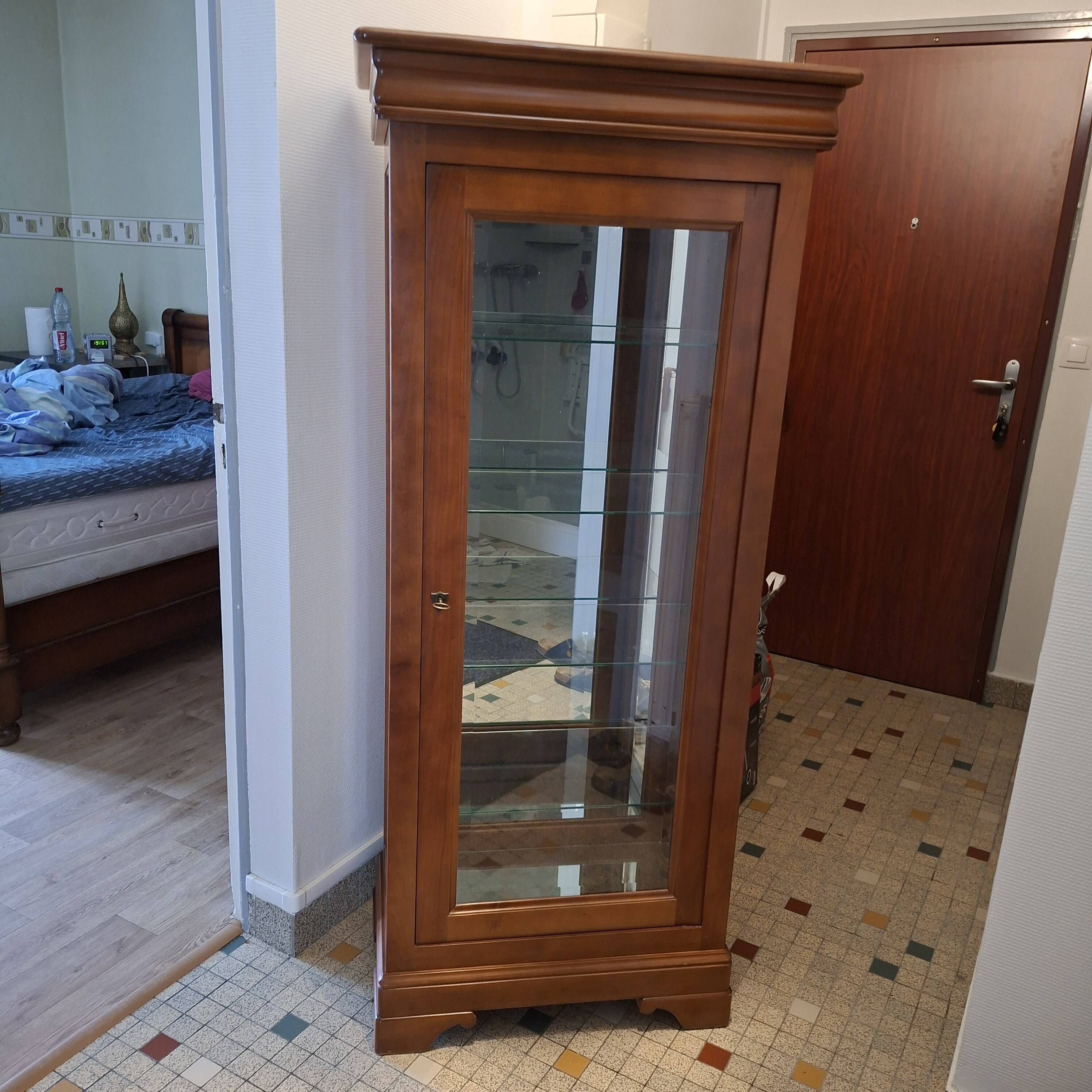 Vitrine merisier verre biseauté miroirs
