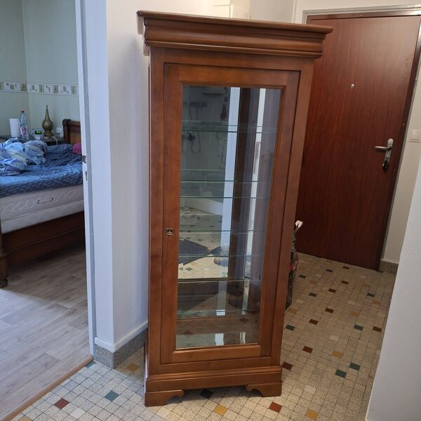 Vitrine merisier verre biseauté miroirs