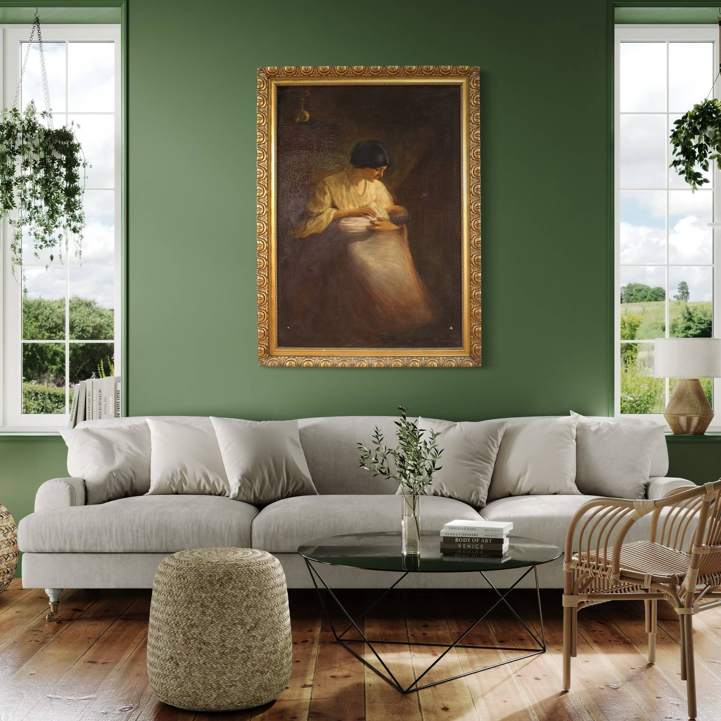 Spanish painting of an interior scene from the 20th century