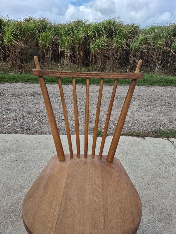 Ensemble de 6 chaises de salle à manger rustiques vintage hollandaises à dossier fuseau De Ster