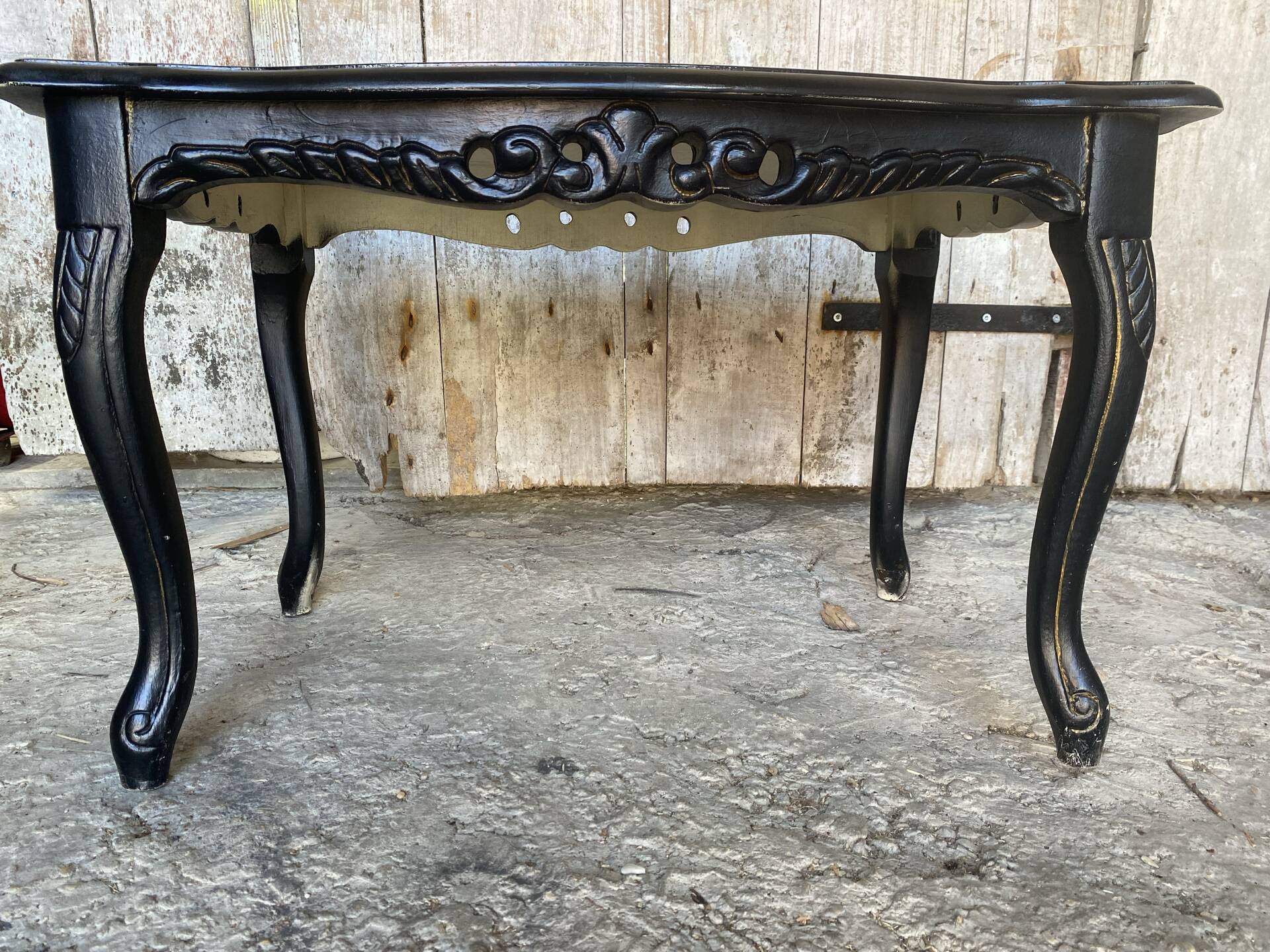 Vintage Black Carved Oak Louis XV Style Coffee Table