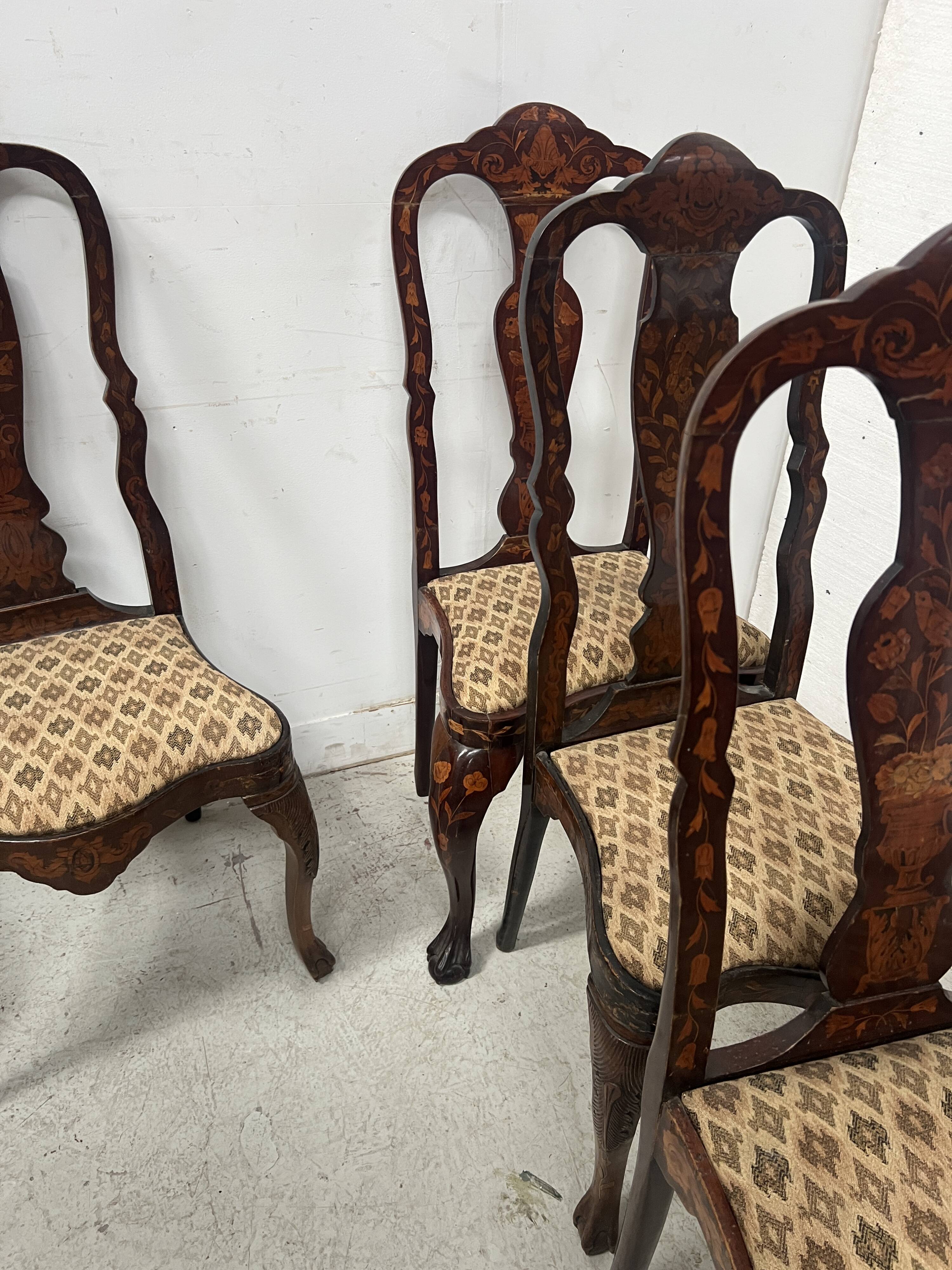 Set of eight Dutch marquetry chairs from the 19th century.