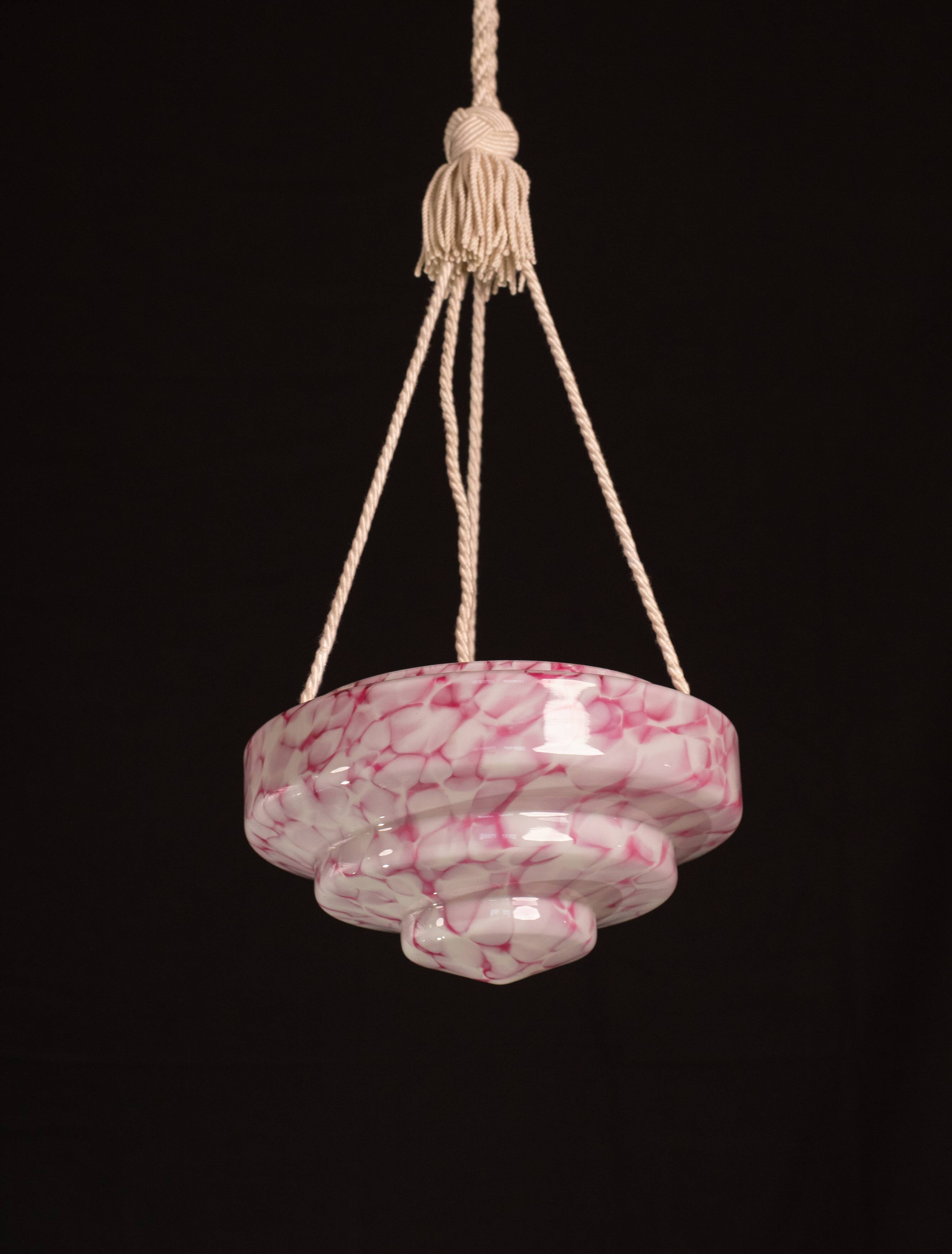 Pink Art Decò Vintage Glass Chandelier, 1950