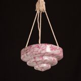 Pink Art Decò Vintage Glass Chandelier, 1950