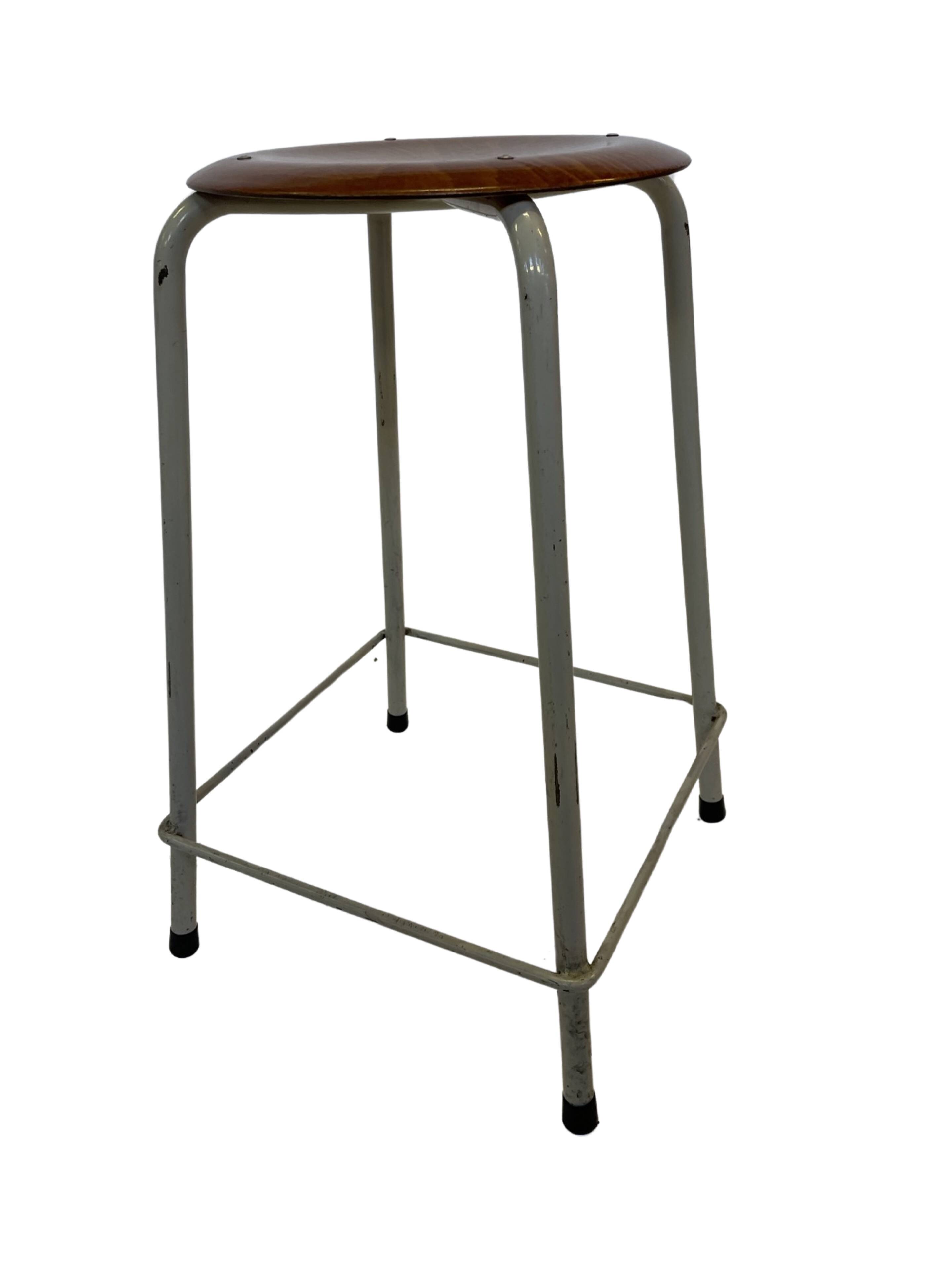 Vintage school stool, 1970s industrial design, Dutch minimalist
