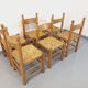 Suite of 6 vintage brutalist chairs in solid oak wood and straw from the 60s