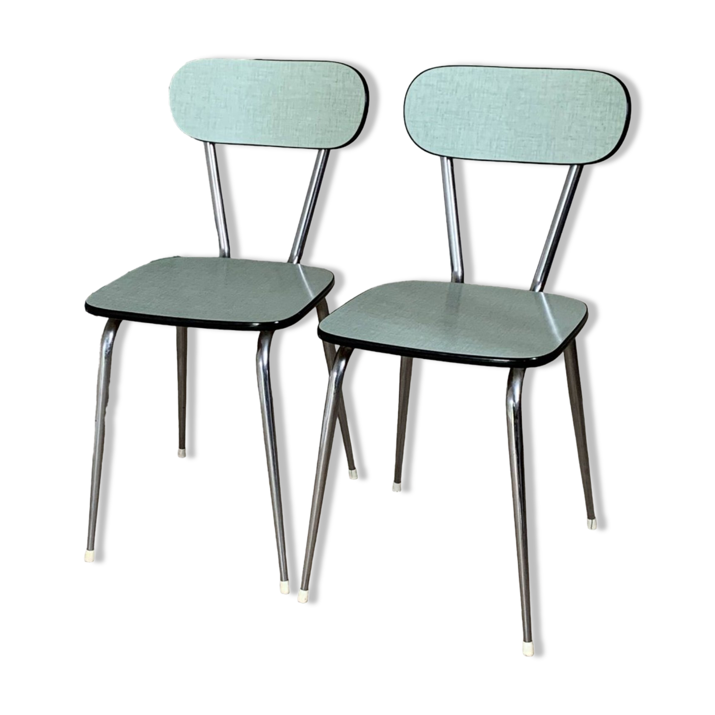 Almond green Formica chairs and stool