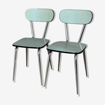 Almond green Formica chairs and stool