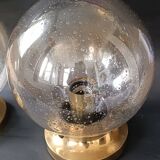 2 Limburg 1970s bubble globe and brass table lamps