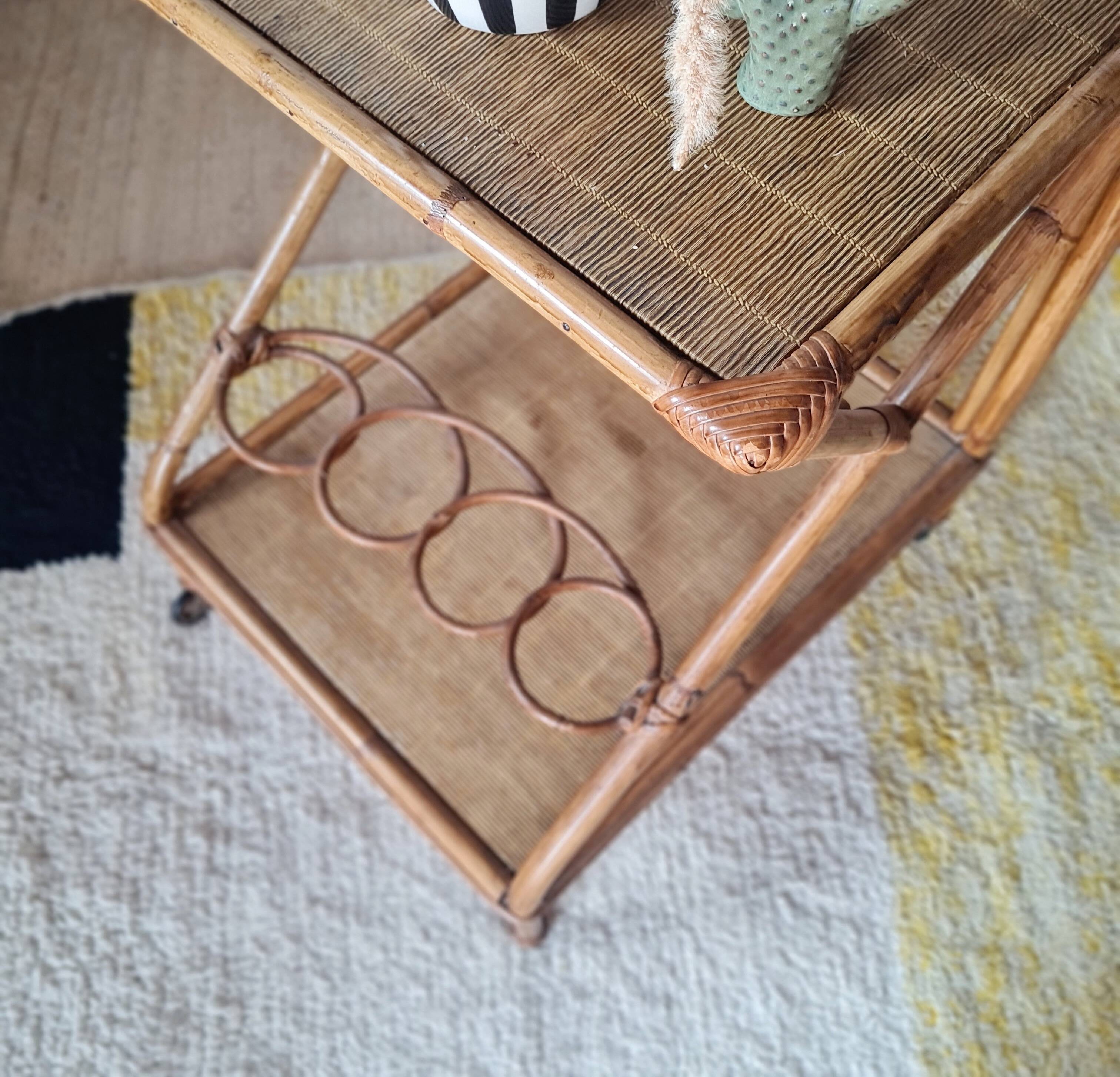 Vintage rattan dessert trolley - double shelves