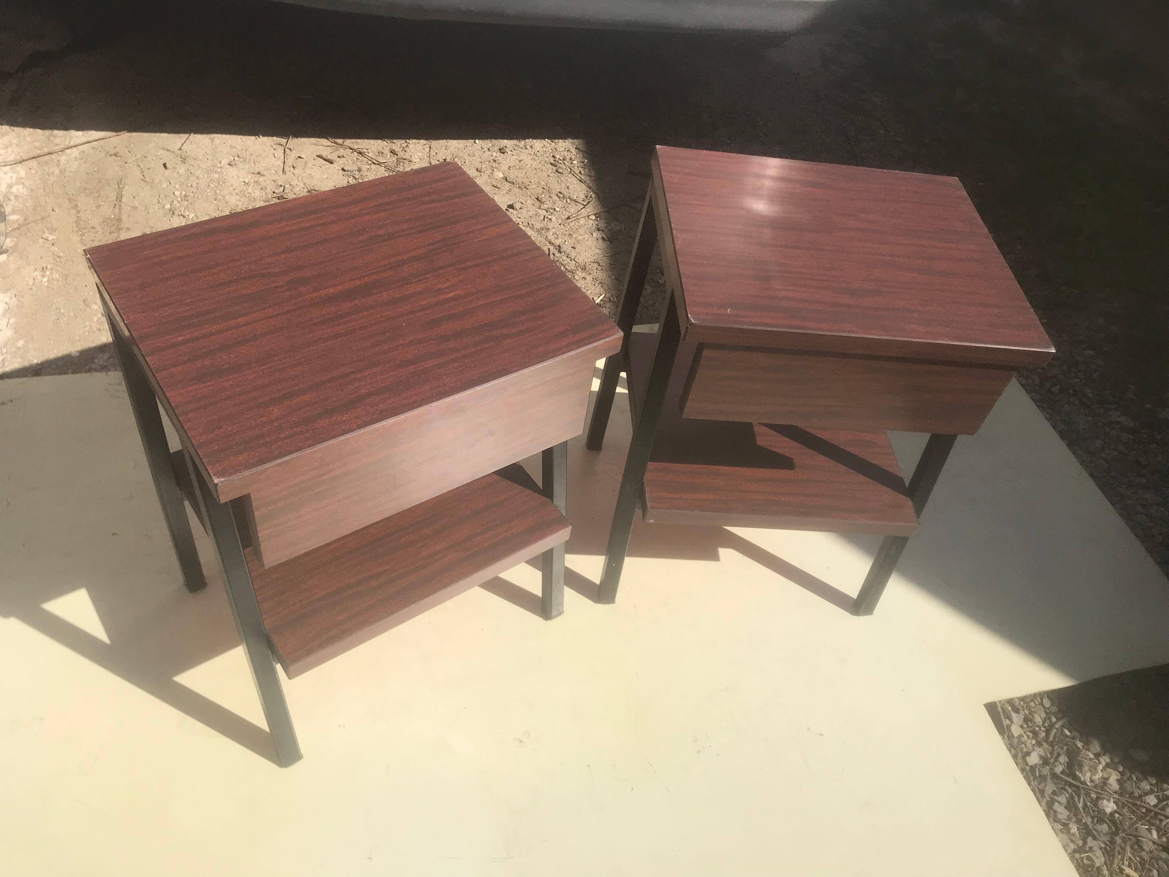 Pair of metal bedside table / formica