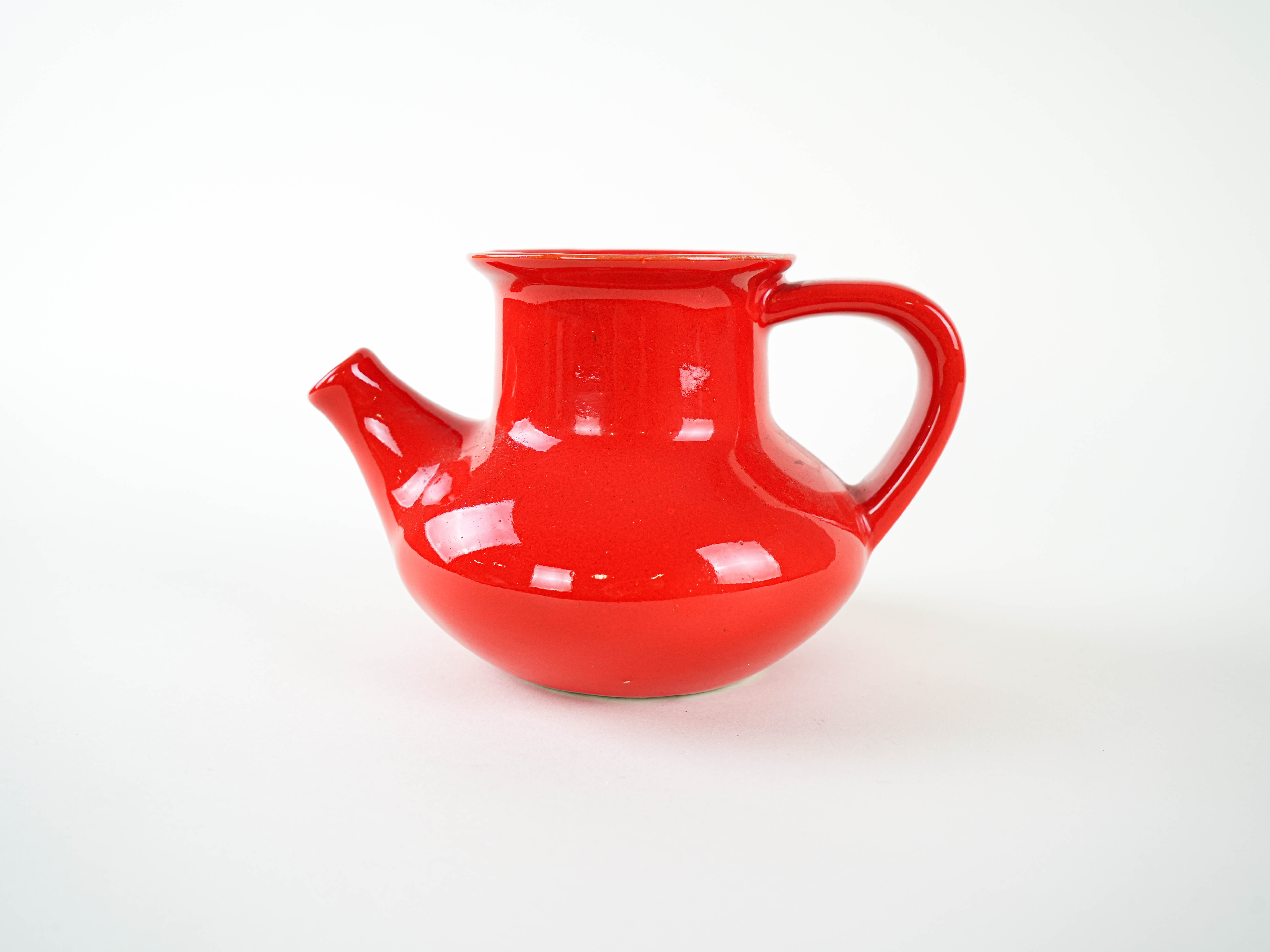 Red ceramic jug, Danish design, 1960s, made in Denmark