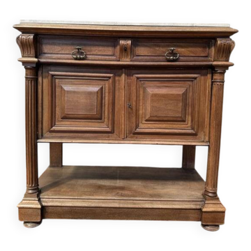 Desserte - Console Henri III en noyer et marbre beige