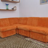 Orange corduroy Modular sofa from the 70's, 4 pieces