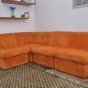 Orange corduroy Modular sofa from the 70's, 4 pieces