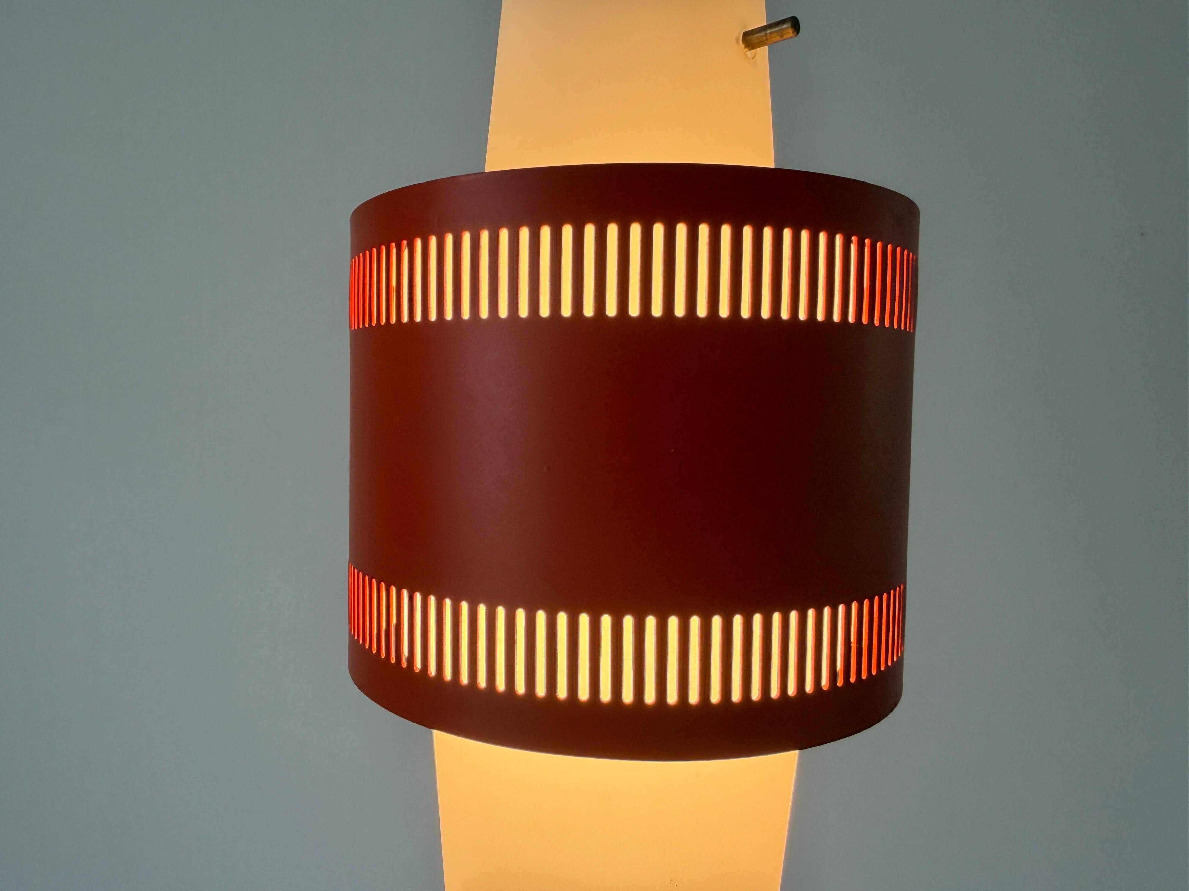 Glass ceiling light with an orange metal frame, 1960s, Germany.