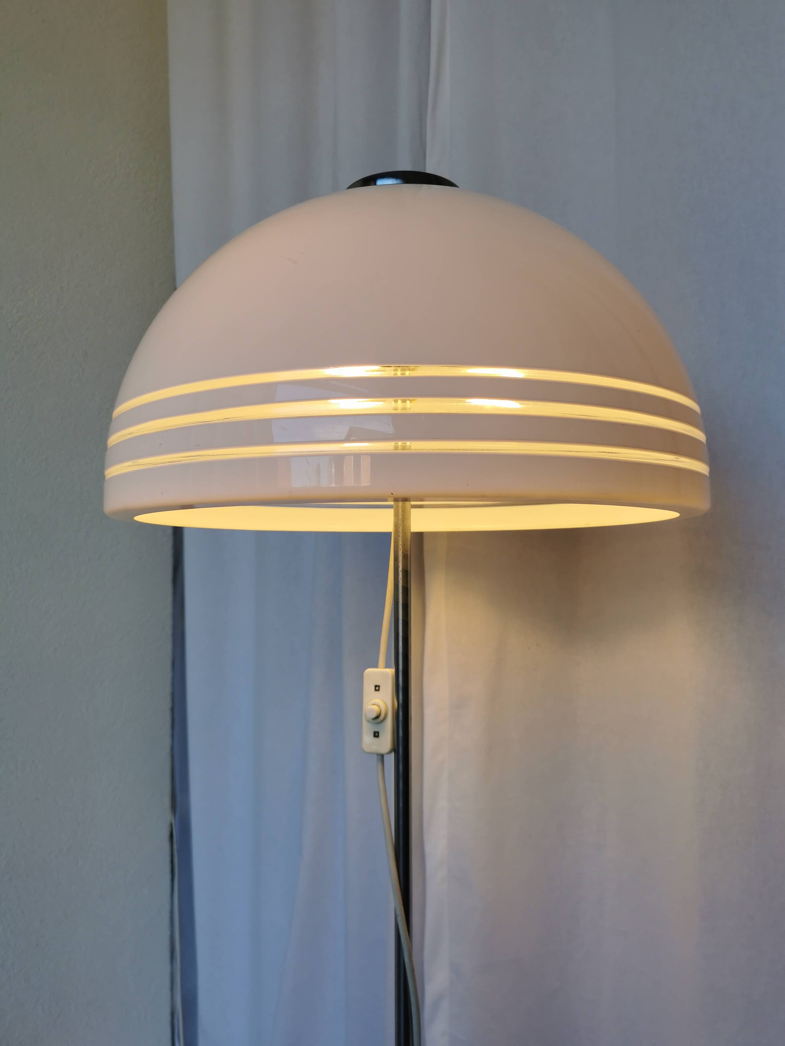 Vintage 1970s Mushroom Floor Lamp: Chrome & White Plastic, Retro Lighting