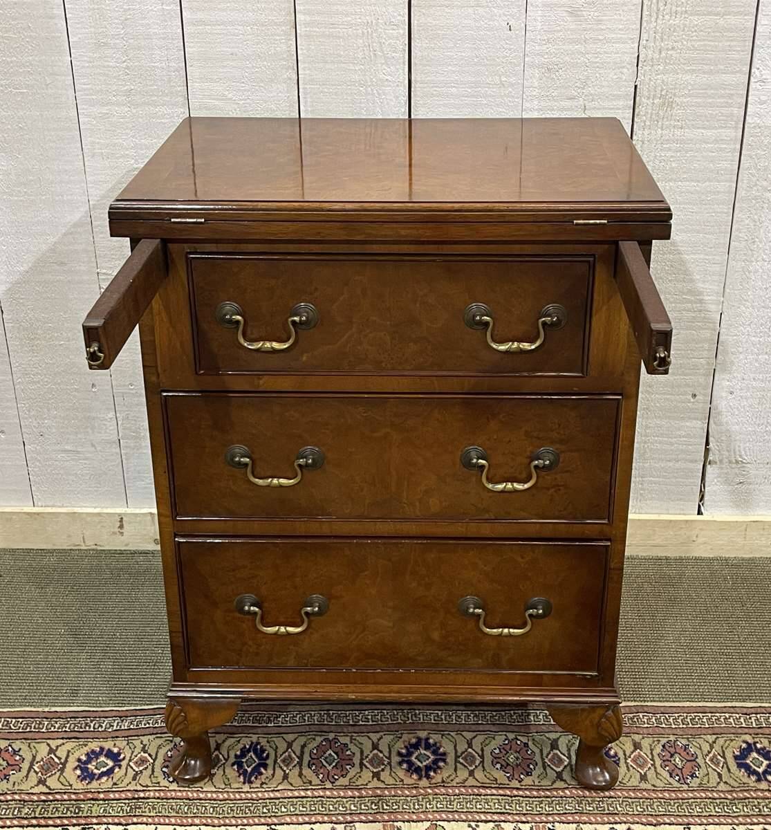 English walnut chest of drawers with drop-down top, 1950s work