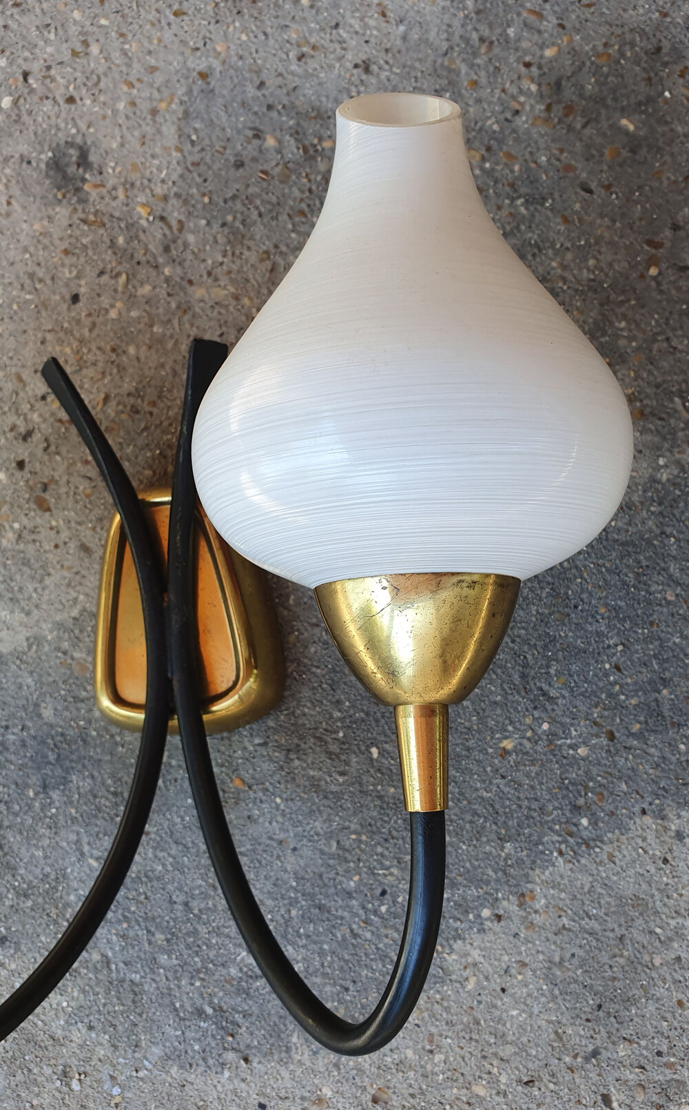 Pair vintage sconces, brass, steel and opaline 1950