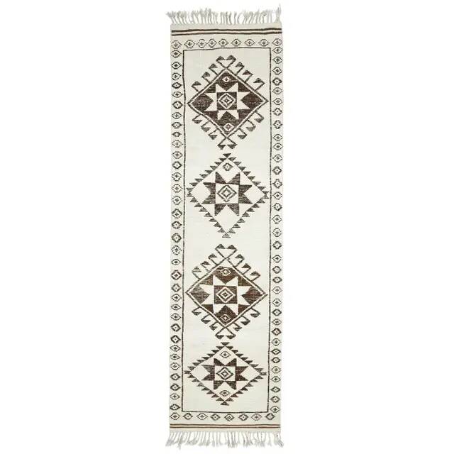 1970s Vintage Turkish Hand-Knotted Wool Cotton Beige Runner Rug  90x340