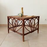 Vintage rattan and bamboo coffee table, 51*51 cm