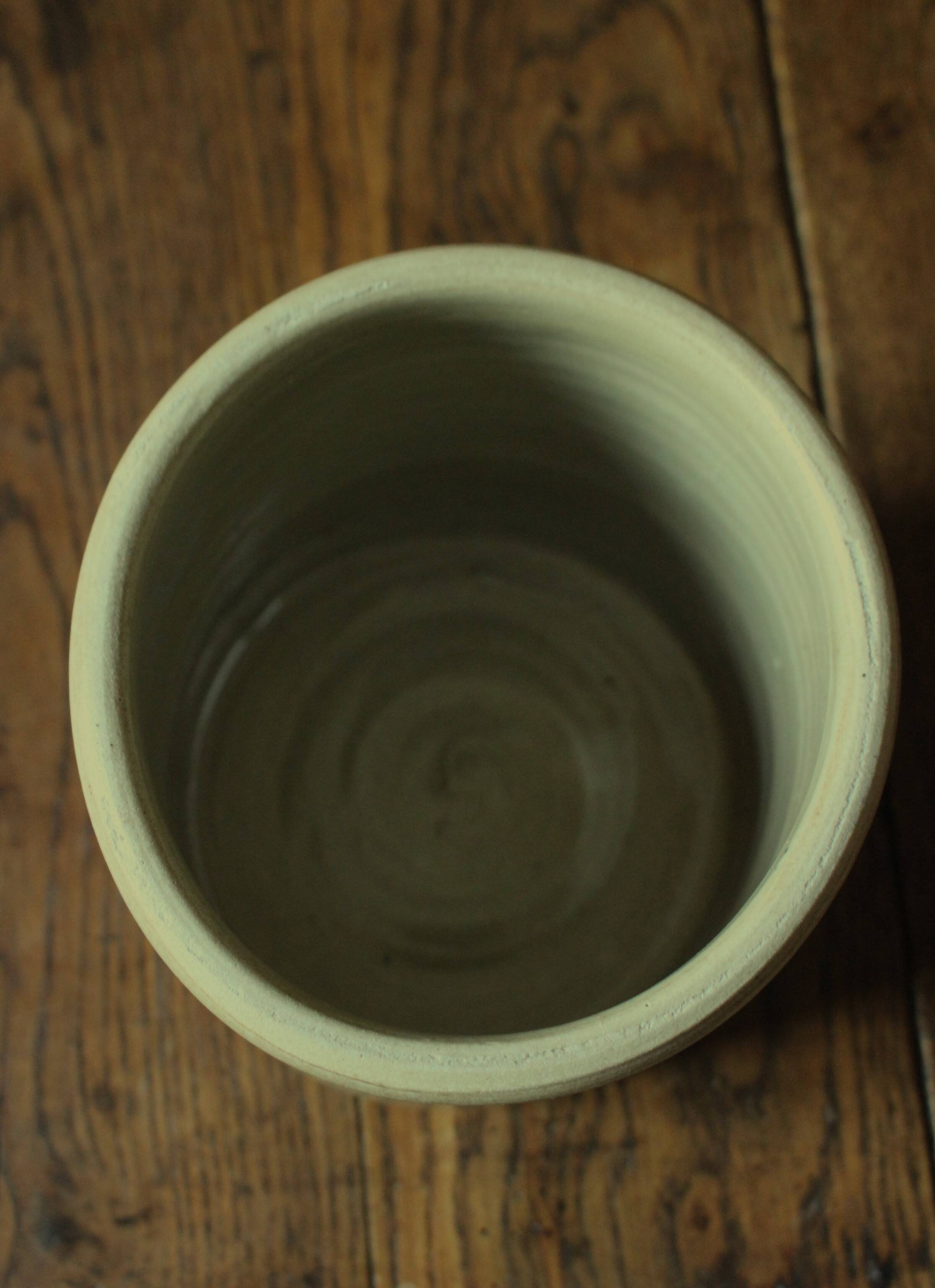Gray beige glazed stoneware pot