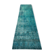 Distressed Turkish Narrow Runner 304 x 76 cm Wool Vintage rug, Overdyed Turquoise