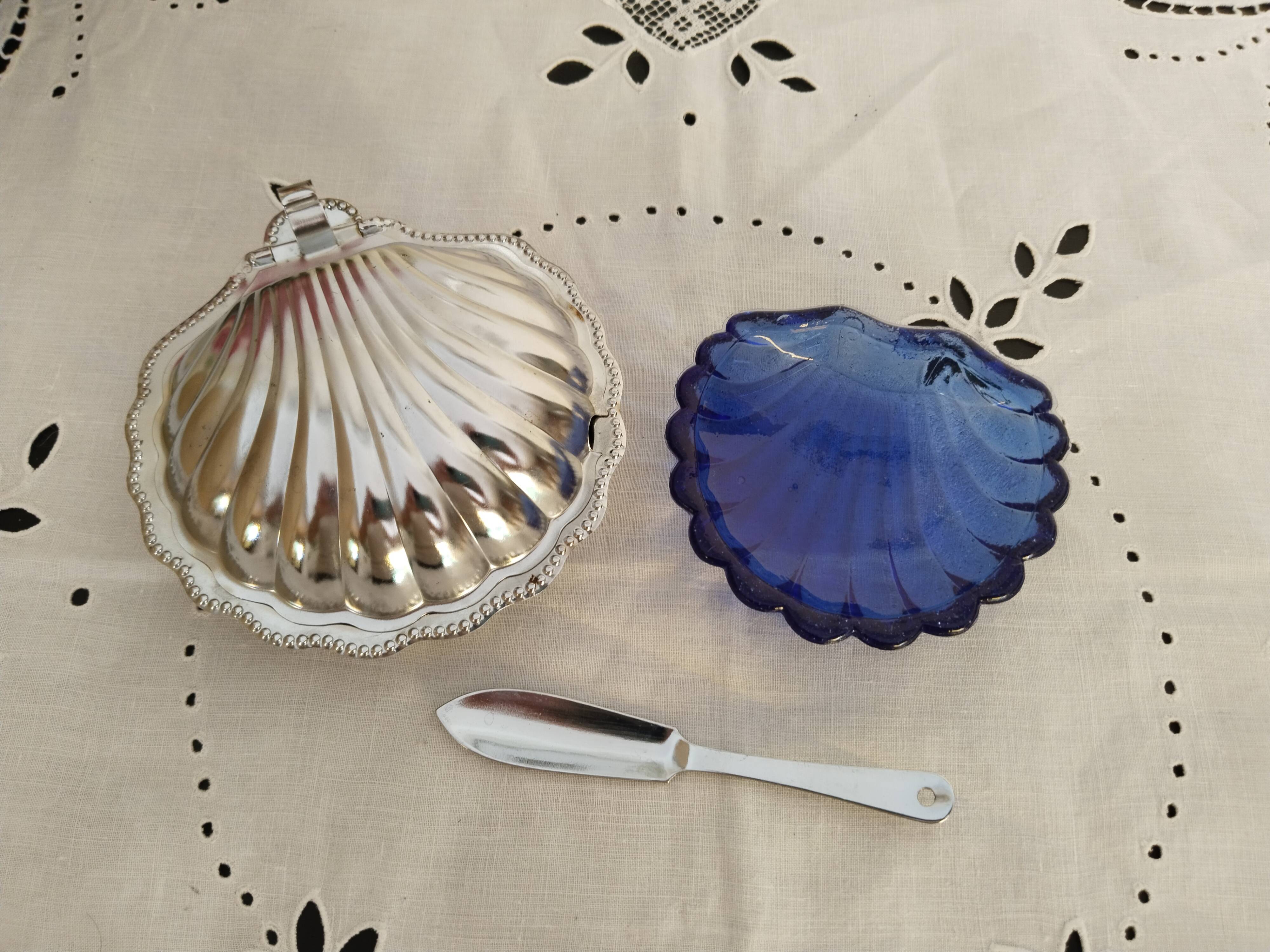 Beurrier coquille Saint Jacques en inox , années 50 , vintage
