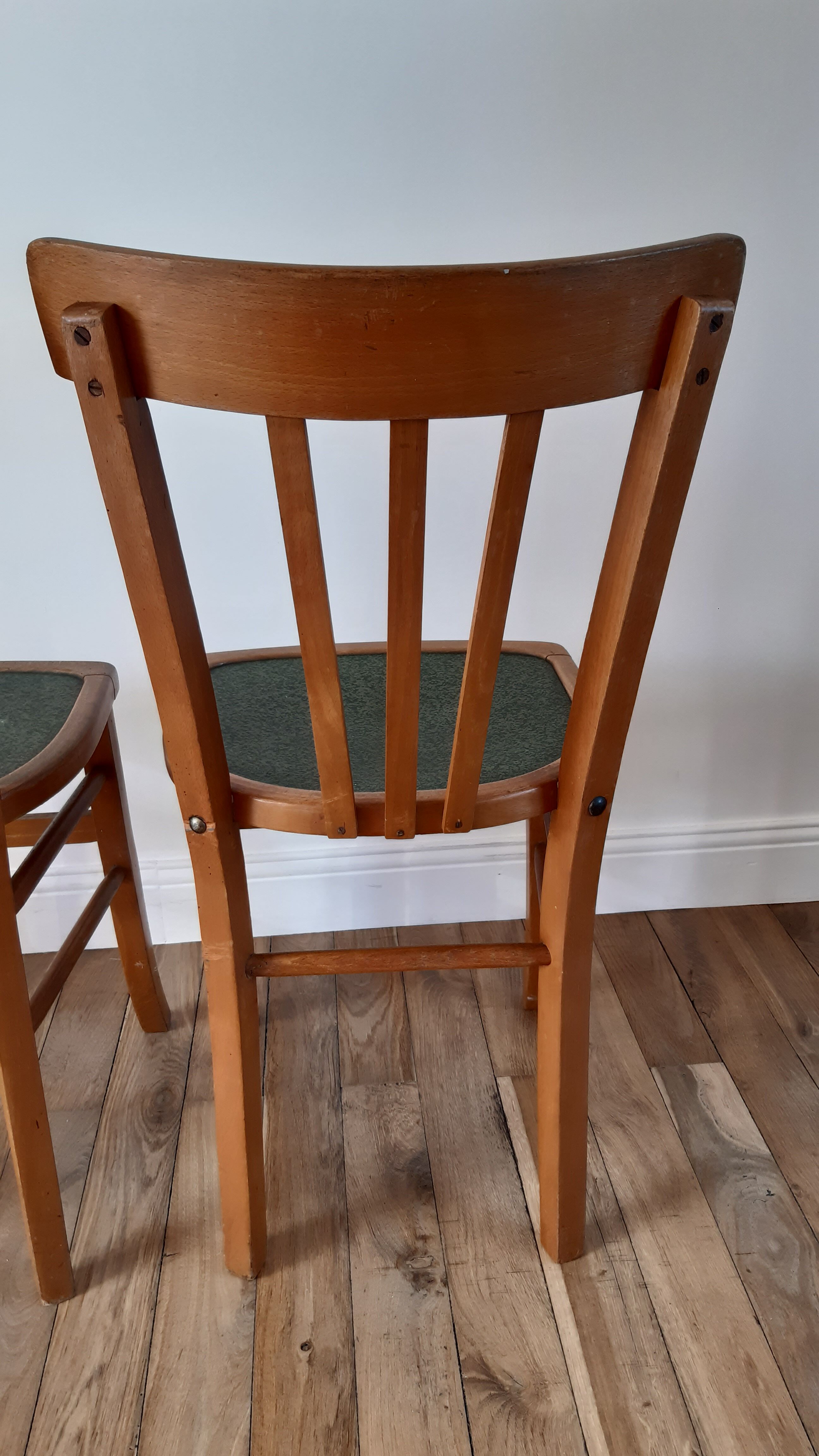 Pair of Luterma bistro chairs in beech wood and green seat 50s