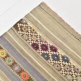 4x8 Soft Pastel Green Vintage Kilim Rug, 139x241Cm SK 33042