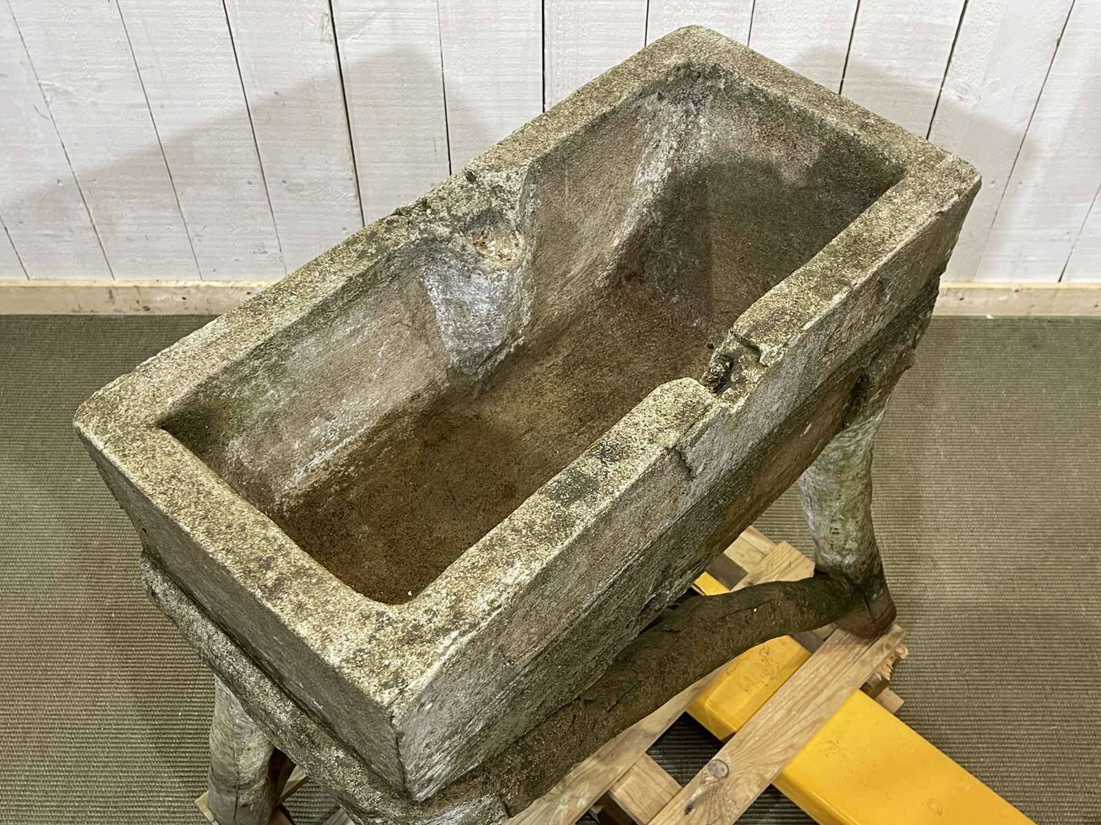 1950s faux wood cement planter, old water mill