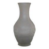 Vintage Italian vase, frosted molded glass vase with floral motifs, pot a f