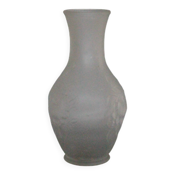 Vintage Italian vase, frosted molded glass vase with floral motifs, pot a f