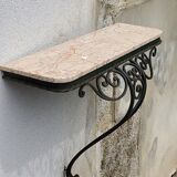 Console of wall lamp of the 50s in wrought iron and marble top