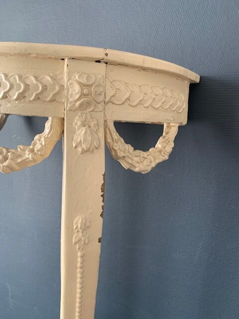 Old wooden console, half moon, Louis XVI style, early twentieth century