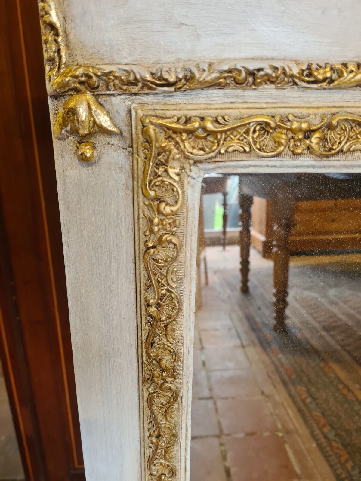 Patinated trumeau mirror beige and gold