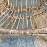 4 armchairs and a coffee table made of rattan and bamboo wood, vintage.