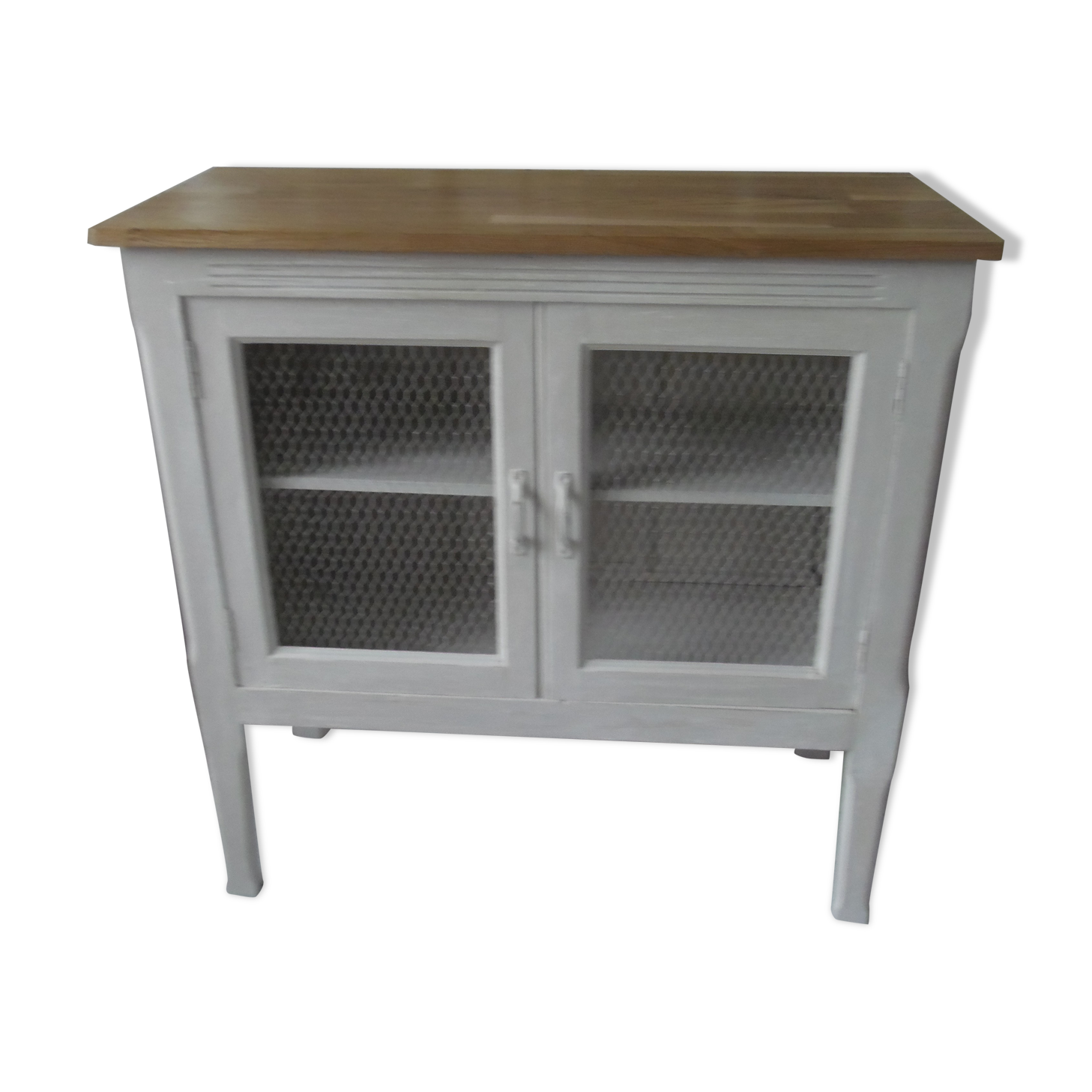 Pearl gray patina vintage oak top buffet