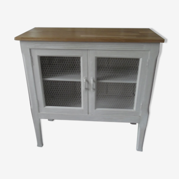 Pearl gray patina vintage oak top buffet