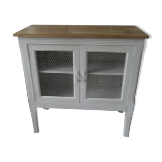 Pearl gray patina vintage oak top buffet