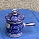 Table trash pot in blue enameled ceramic Robert Picault vintage and collector