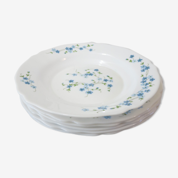 Lots of 5 plates and 1 hollow plate, VERONICA, Arcopal with patterns "Blue Flowers Myosotis"