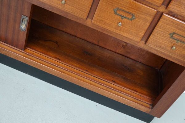 Meuble de rangement/d'apothicaire ou classeur vintage en bois dur hollandais du milieu du siècle