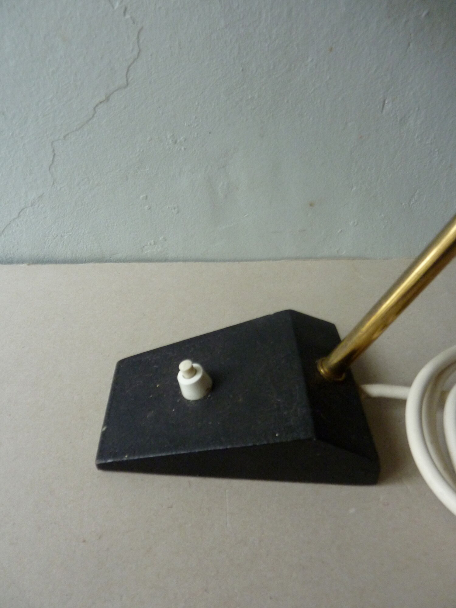 Lamp with ball black metal and brass of the 1950s