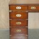Vintage Harrods Kennedy desk in military campaign style with drawers.