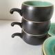 Set of three ceramic cups and saucers – crackled turquoise glaze