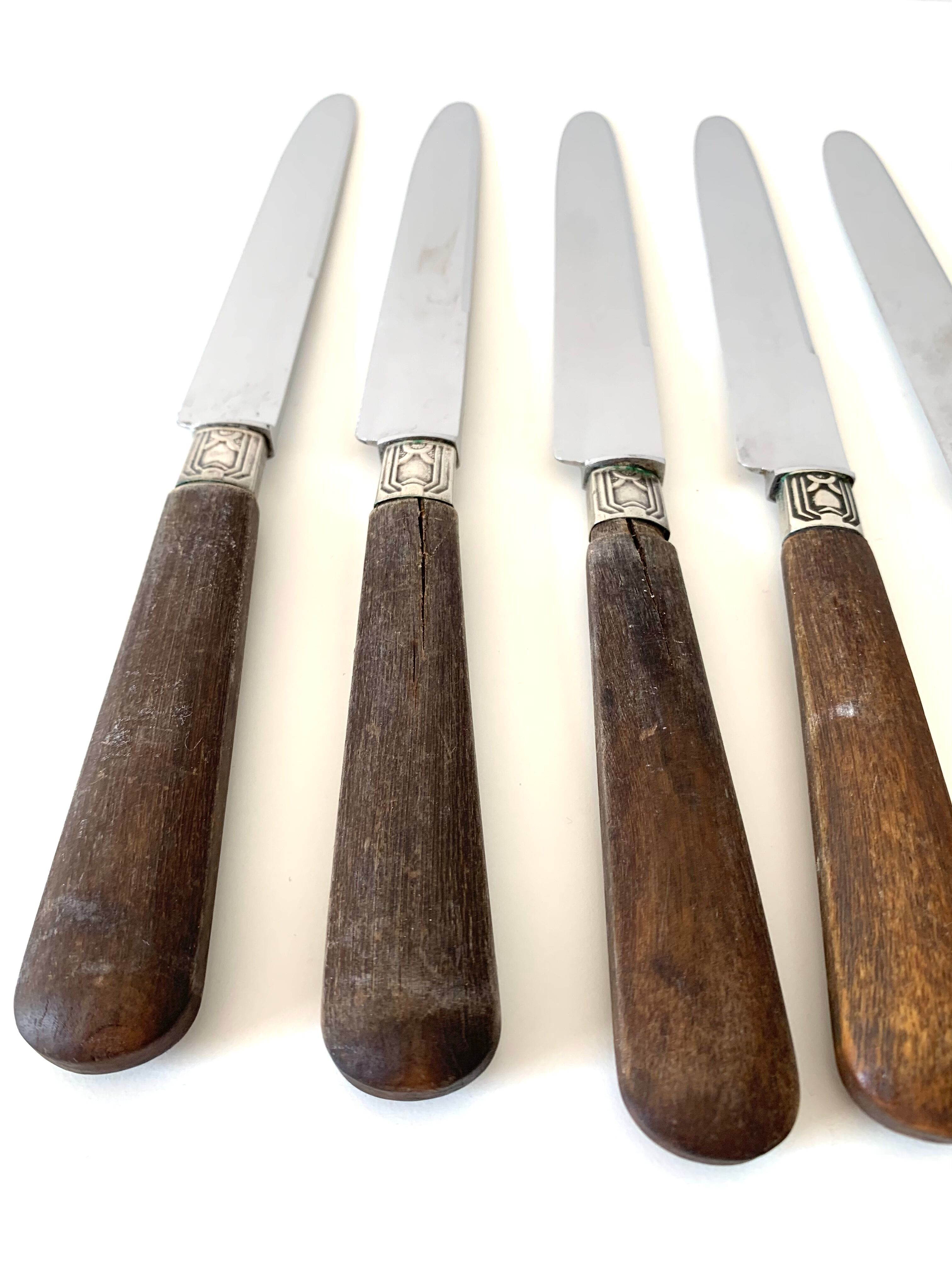 10 old wooden handle knives