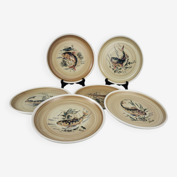 Set of 6 sandstone plates Fish Sarreguemines