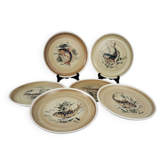 Set of 6 sandstone plates Fish Sarreguemines